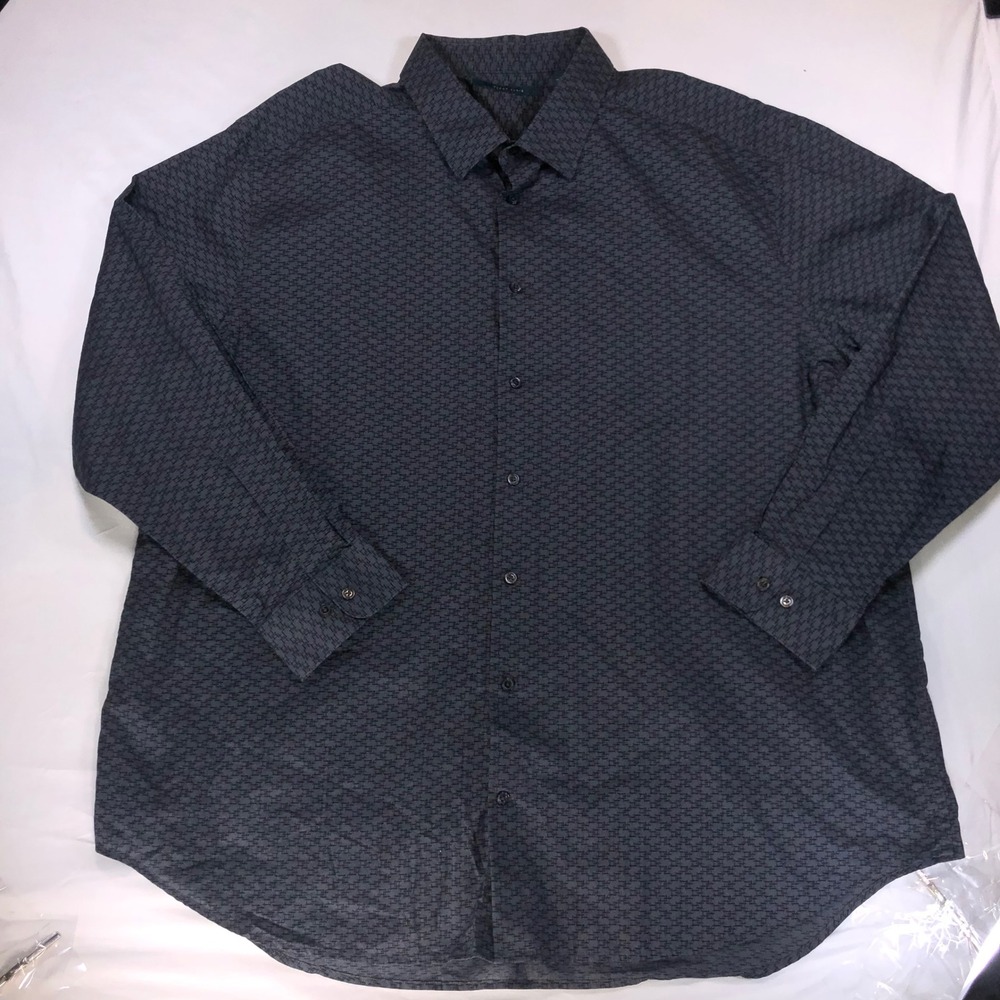Perry Ellis Mens 3X Long Sleeve Button Down Shirt Grey Geometric Cotton PS35458